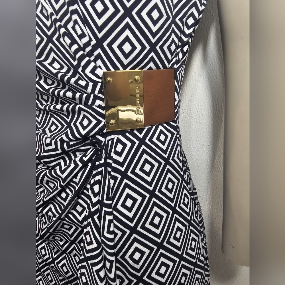 Michael Kors Black and White Diamond Pattern Midi Dress - Picture 4 of 9
